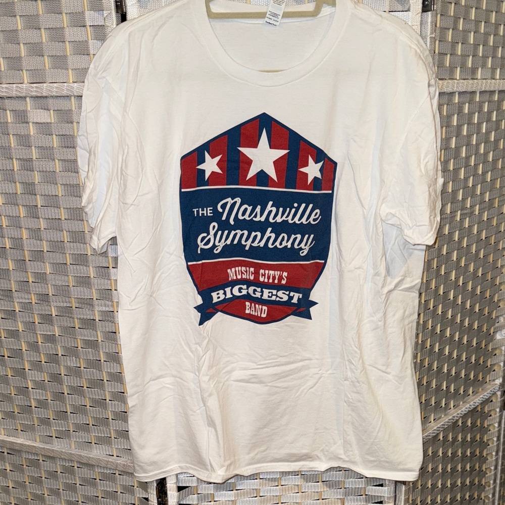 Anvil White Tee with Red and Blue Nashville Symphony Design